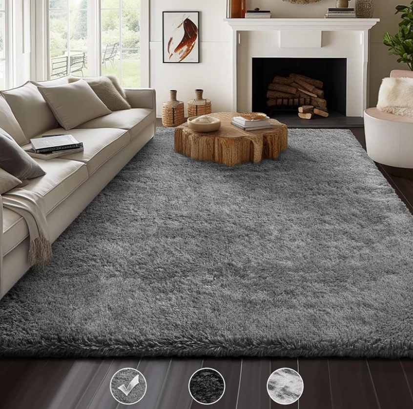 Ophanie Upgrade 8x10 Rugs for Living Room, Grey, Fluffy Shaggy Soft Area Rug, Gray Non-Slip Indoor Floor Carpet for Bedroom, Kids Baby Boys Teen Dorm Home Decor Aesthetic, Nursery