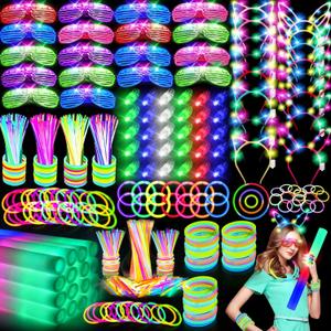 OLUPP 282 PCS Glow in the Dark Party Supplies, 18 Foam Sticks, 18 LED Glasses, 200 Glow Sticks, 30 Finger Lights, 8 Bunny Ear Headband and 8 LED Cat Ear Headband for Wedding,Birthday,Concert,New Year