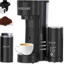 4 IN 1 Single Serve Coffee Maker with Milk Frother and Coffee Grinder, Coffee Maker for K Cup and Ground Coffee, with 30 oz Removable Water Reservoir, 6 to 14 oz. Brew Sizes, Coffee Machine for Home