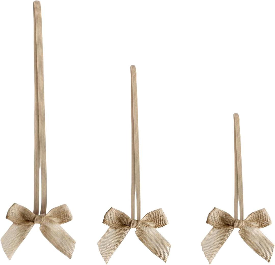 Meseey 30pcs 3 Inch 5 Inch 8 Inch Elastic Gift Bows Pre-Tied,Stretchy Reusable Burlap Ribbon Loops for Christmas/Wedding/Baby Shower Self-Adhesive Party Favors Decorations(Linen)