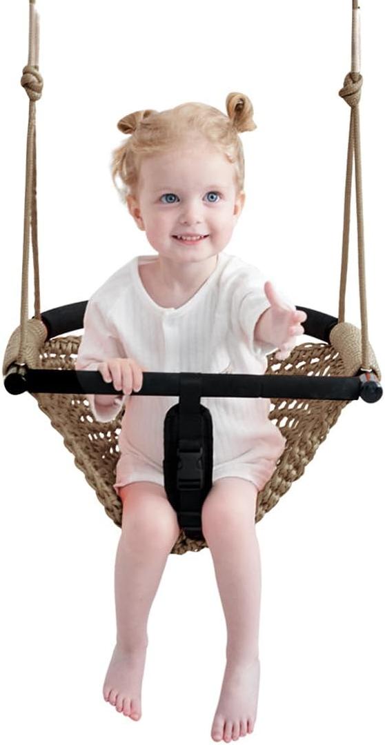 2 -in- 1 Toddler Swing. Swing Seat for Kids with Adjustable Ropes, for Kids Heavy Duty Rope Play Secure Children Swings Set, for Outdoor Indoor, Backyard. Upgrade Product (Light Brown)
