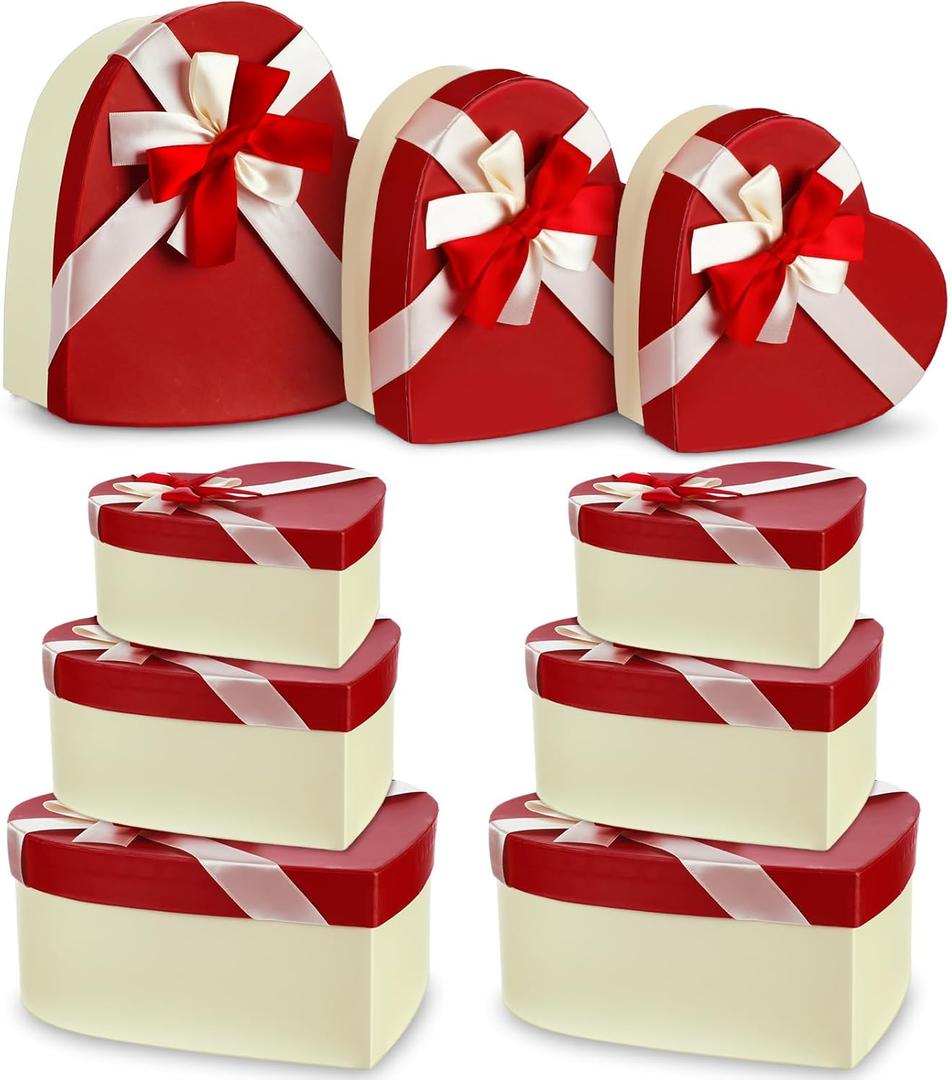 Zhanmai 9 Pcs Valentine's Day Heart Shaped Gift Boxes Valentine's Day Red Box with Lid Wedding Flower Boxes Cardboard Floral Gift Goody Box for Flowers Arrangements, Proposal, Christmas Holiday Party