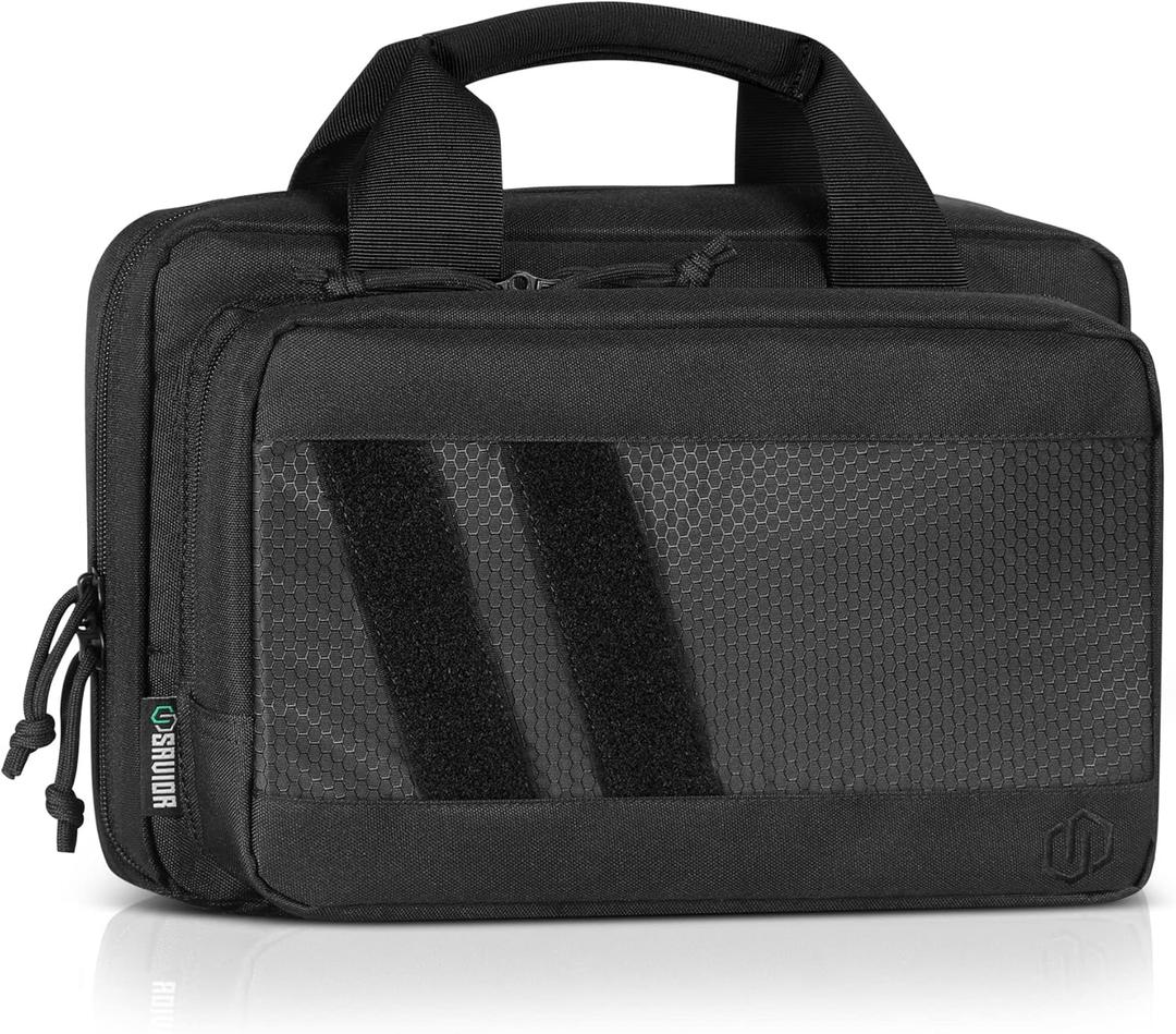 Savior Equipment Specialist Series Tactical Double Scoped Handgun Firearm Case Pistol Bag For Outdoor Hunting Shooting Range, Lockable Compartment, Additional Magazine Storage Slots (Obsidian Black)