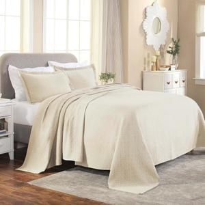 Superior 100% Cotton Basket Weave Bedspread with Shams, All-Season Premium Cotton Matelasse Jacquard Bedding, Quilted-Look Geometric Basket, King, Ivory