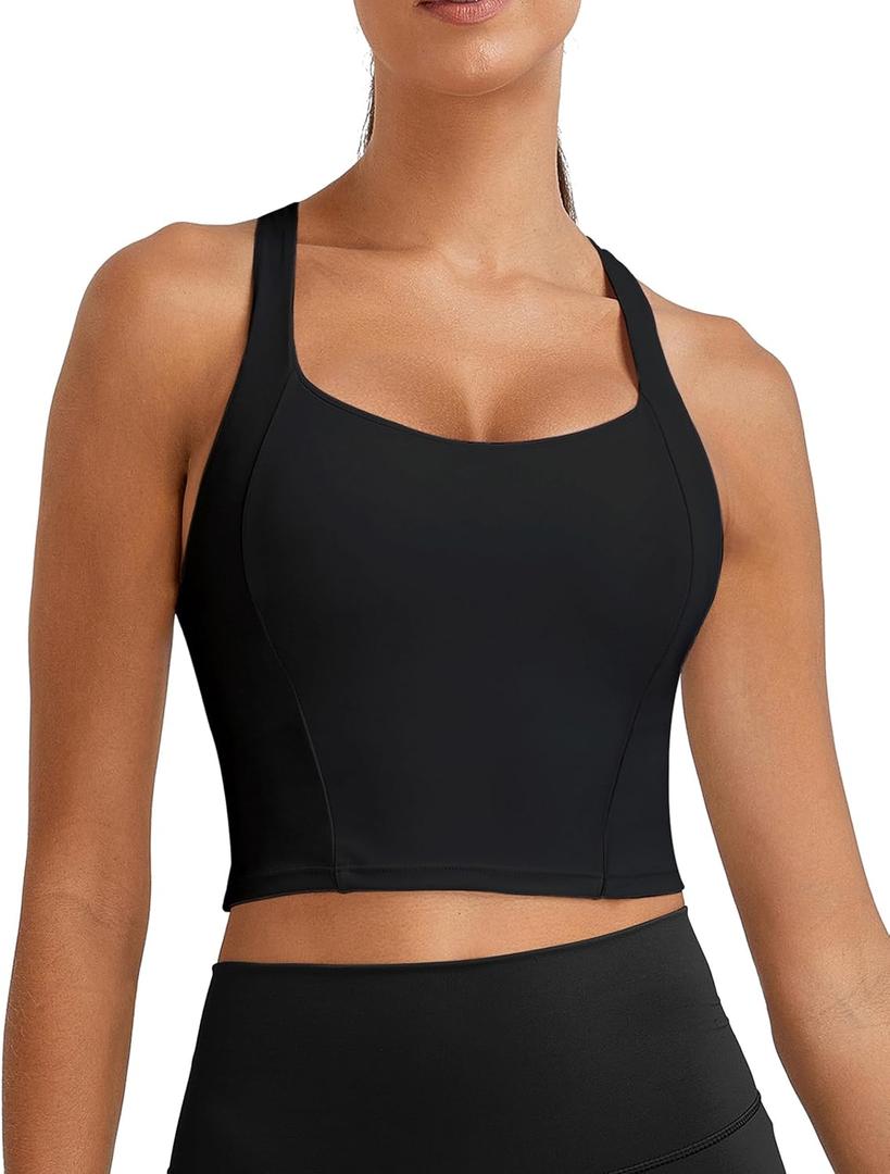 BMJL Women's Workout Tank Tops with Built in Bra Athletic Sports Crisscross Back Summer Going Out Clothing 2025 (Large, Black024)