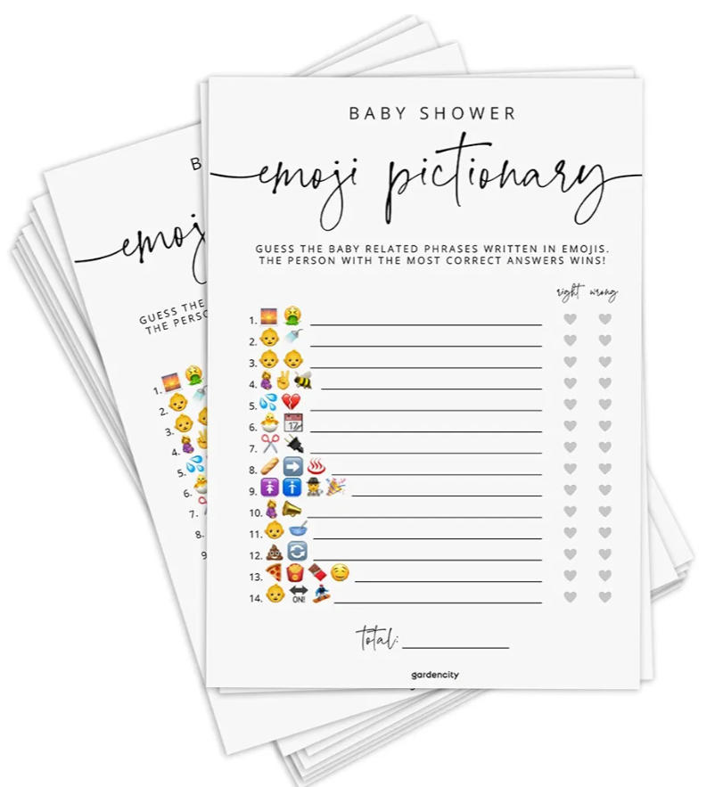 Baby Shower Emoji Pictionary Game, Baby Shower Games for Boy or Girl, 50 Cards, Minimalist