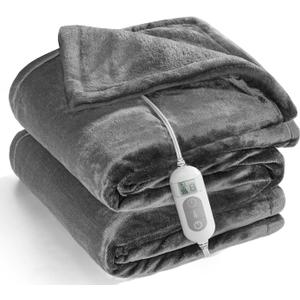 Mlivrom Heated Throw Blanket with 1-9 hrs Timer Auto-Off & 8 Heating Levels，Flannel Electric Blanket Throw ETL Certification，Machine Washable Full Body Warming Blankets