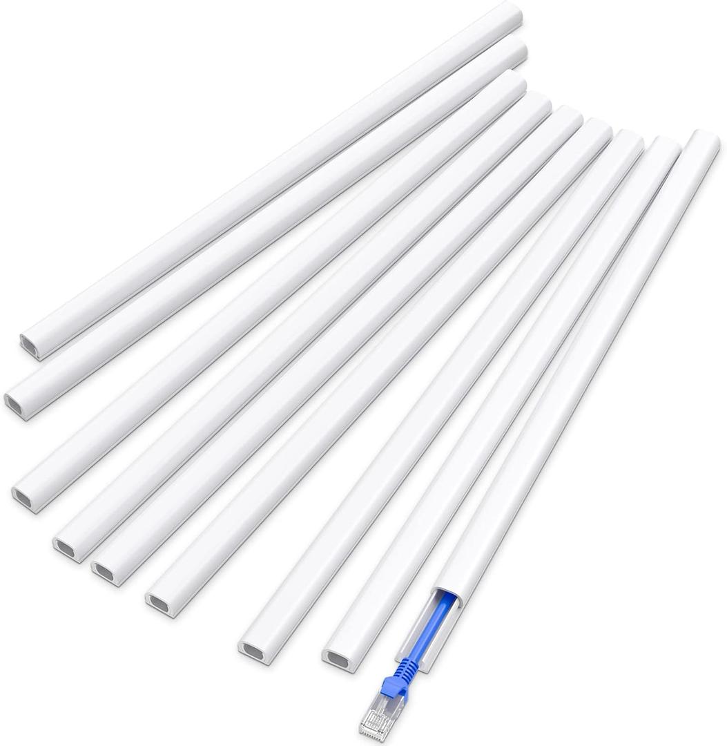 Delamu 128in Cord Hider for 1 Cord, Self-Adhesive Cord Covers for Wires on Wall, Easier Install Wire Covers for Cords on Wall, Cable Wire Hider, Cable Cover Management Raceway, W0.48 H0.3in, White