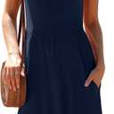 LILBETTER Women's Round Neck Summer Sundresses Casual Pleated Ruffle Hem Knee Length Sleeveless Tank Dress with Pockets (Blue)
