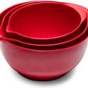 Mixing Bowls Set, 3 Piece Melamine Nesting Bowls with Pour Spout, Non-Slip Base, Great for Prepping, Baking, Mixing Cooking, BPA free and Dishwasher Safe, Red