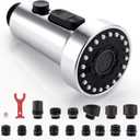 J-HVA Pull Down Kitchen Faucet Sprayer Head Replacement Part with 15 Connectors, 3 Function Pull Out Sink Sprayer Replacement Nozzle, Kitchen Faucet Head Hose Spray Tap Spout, Chrome