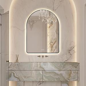 Niccy Arched LED Lighted Bathroom Mirror, 40x30 Inch Backlit Vanity Bathroom Mirror with Lights Brushed Black Framed Wall Mounted Mirrors with 3 Color Shatterproof Arch Smart Fog Free Mirror
