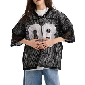Jersey Shirts for Women Y2k Mesh Number Graphic Tees Short Sleeve Baggy Streetwear Summer Tops Oversized Sports T Shirt