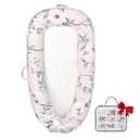 Baby Lounger | Organic Cotton Infant Lounger | Reversible, Adjustable & Portable Floor Lounger | Soft, Breathable, Washable Cover (grey flower)