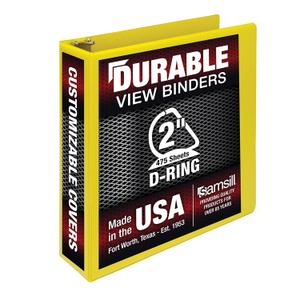Samsill Durable 2 inch 3 Ring Binder, Made in USA, D Ring Binder, FSC 100% Recycled Chipboard, Yellow