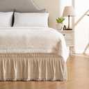 MIYE Wrap Around Ruffled Lace Bed Skirt, Elastic Dust Ruffle with Adjustable Belts, Easy to Put On, Bed Frame Cover, Machine Washable (Tassel Ruffle/Beige, King/Queen-15 Drop)