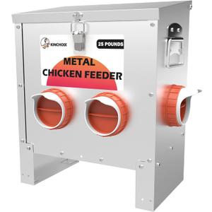 Metal Chicken Feeder Large Capacity 25lbs Automatic Metal Chicken Feeders No Waster Weatherproof Poultry Feeder for Chickens, Geese, Ducks, Turkeys (4-Port)