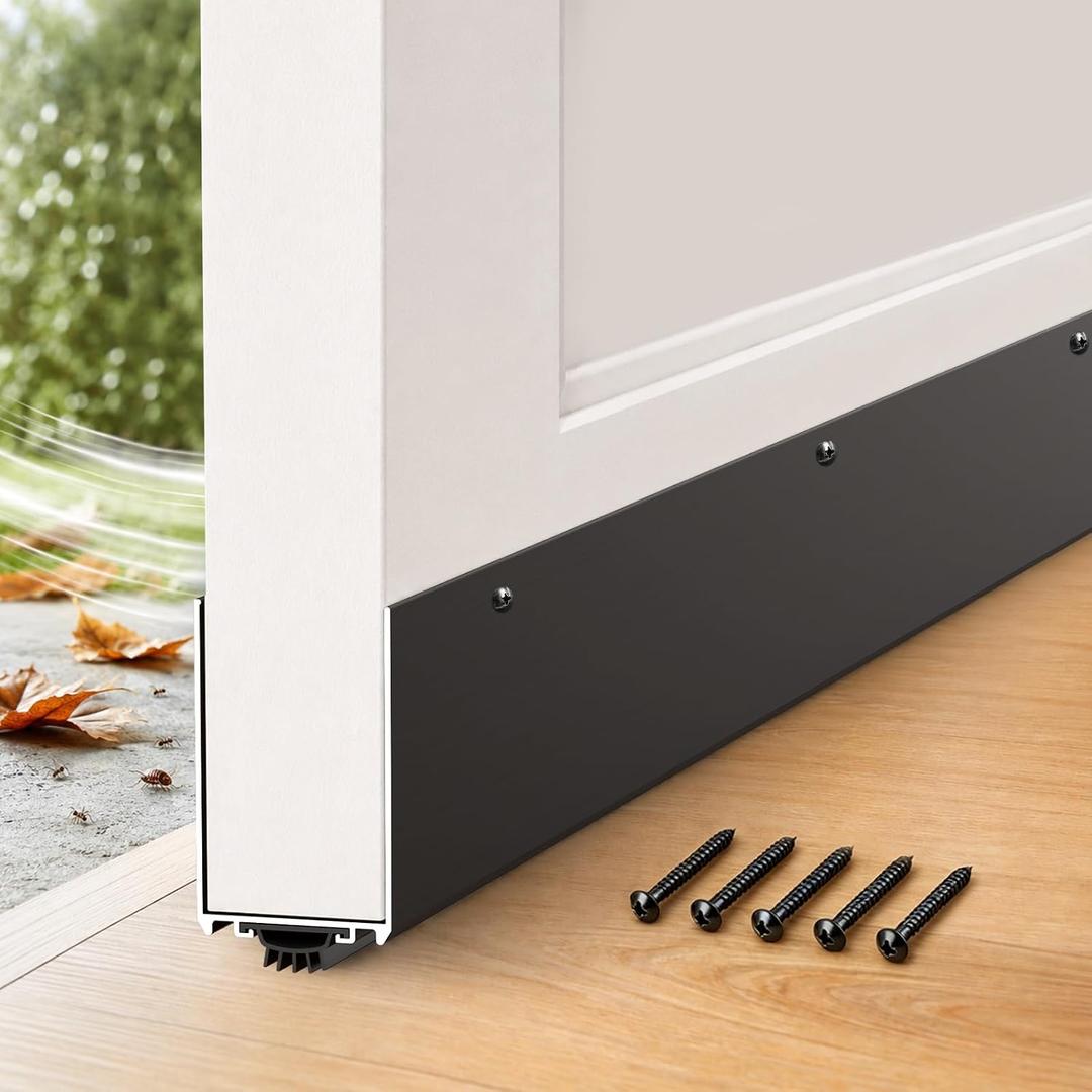 1-3/4'' x 36'' Aluminum Under Door Seal, Door Draft Stopper with Neoprene Rubber Insert, U-Shape Door Sweep to Block Cold Air, Dust, Pests, Rodent Proof for Interior/Exterior Doors (Black)