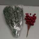 Watayo 45 Pcs Christmas Artificial Pine Branches with Red Berry Stems, 10.5" Faux Evergreen Norfolk Pine Cypress Leaves Stems, Fake Foliage Pine Needles Picks for DIY Craft Garland Home Decor