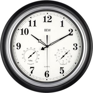 Outdoor Clocks Waterproof, 18 in Large Outdoor Clock for Patio w/Thermometer Hygrometer, Silent Battery Operated Decorative Vintage Wall Clock for Living Room/Bathroom/Pool, Black Silver
