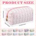 Qinyoung 12 Packs Quilted Makeup Bag Bulk Flower Theme Toiletry Cosmetic Pouch Aesthetic Makeup Organizer Travel Floral Emergency Bag with Zipper for Bridesmaid Gifts, Daily Use