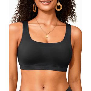 Women Sport Bra Swimsuit Top - Swim Bra Bikini Top Only Scoop Neck Bathing Suit 2025 Swimwear (X-Small, Black)