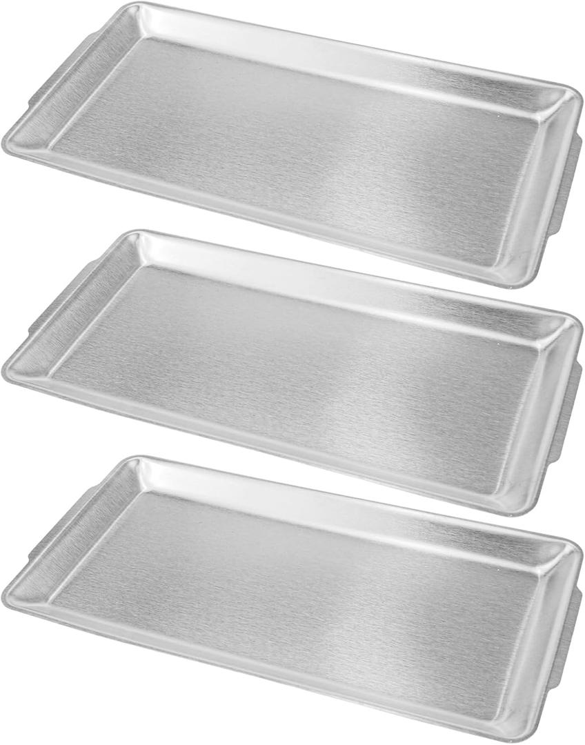 3Pcs Stainless Steel Food Serving Tray, Rectangular Serving Platters Multipurpose for Kitchen,Party Organizer Tray (Silver)