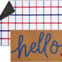 Dunzy 2 Pcs Patriotic 250th Anniversary Doormat Imitation Coir 4th of July Memorial Day Welcome Mat USA Independence Day Front Door Mat Nonslip Red White Blue Outdoor Indoor Rug Decor(Hello), 27.6 x 15.7 inches, 35.4 x 23.6 inches
