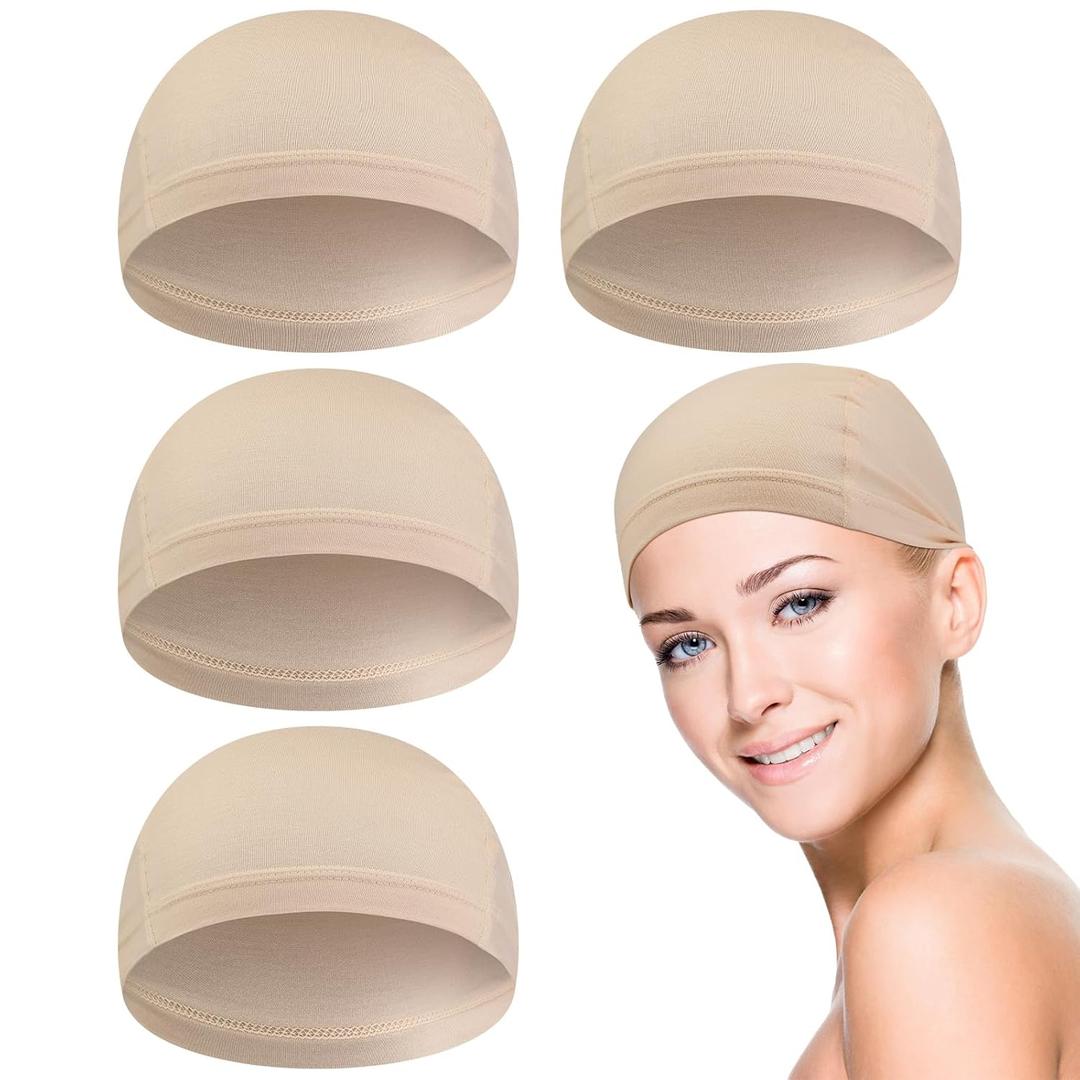 4 Pcs Wig Caps for Women Fiber Liners Cap Bald Hairloss Elastic Breathable Under Wigs for Cancer Patients, (Beige, L)