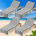 VitalCozy 4 Pack Pure Cotton Pool Chair Covers, Lounge Chair Cushion Covers with Top and Side Pockets Furniture Covers Extra Large Beach Towels for Indoor Outdoor Patio 30 x 85 Inch(Gray) (Grey)