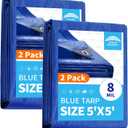RAINDEWAY Small Tarps 5x5 Feet (2 Pack) 8 Mil, UV Resistant, Durable, Multipurpose Waterproof Poly Tarp Cover with Metal Grommets and Reinforced Edges,Blue Tarp