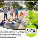 Slow Children At Play Safety Signs for Street, 31 Inch Kids At Play Safety Signs for Street Neighborhoods Schools Driveway, Slow Down Kids At Play Sign with Reflective SLOW Sticker & Warning Flag