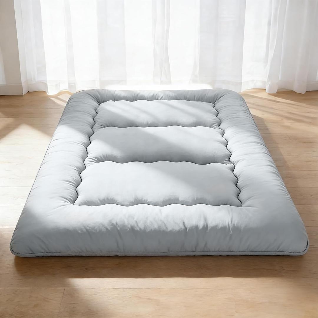 Japanese Floor Mattress Full Size, 4" Thick Futon Mattress, Gray