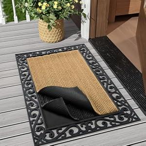 MontVoo-3 in 1 Replaceable Front Door Mat Outside Entrance Doormat-Outdoor Indoor Door Mat for Entryway-Welcome Mat Thick Durable Rubber Backed Door Entry Mat Non Slip Dirt Trapper Absorbent-24”x36”