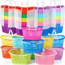 FillTouch 50 Pcs Easter Baskets Bulk Colorful Plastic Eggs Basket with Handles Empty Spring Festival Easter Buckets in 10 Color for Kids Party Favor Egg Supplies Decorations
