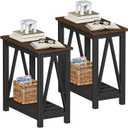 ChooChoo Farmhouse End Table, Rustic Vintage Narrow End Side Table with Storage Shelf for Small Spaces, Nightstand Sofa Table for Living Room, Bedroom Black 2 Pack