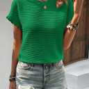 IDEALSANXUN Womens Ruffle Short Sleeve Tops Dressy Casual Summer Crew Neck Textured Shirts Tee Blouse (Green, M)