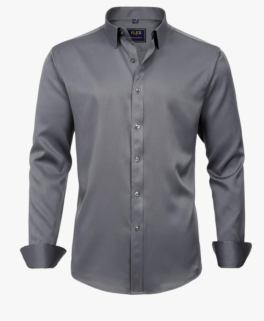 J.VER Men's Dress Shirts Solid Long Sleeve Stretch Wrinkle-Free Formal Shirt Business Casual Button Down Shirts Size 5XL