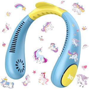 Kids Neck Fan, Portable Bladeless Neck Fan for Kids, 2600mAh Rechargeable Cooling Fan for 4-14Y Girls Boys with Unicorn Stickers, 4 Speeds & Lightweight Wearable Quiet Fan for Study/ Camping/ Travel