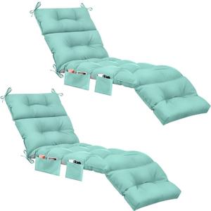 Kigley 2 Pcs Outdoor Chaise Lounge Cushions with 3 Side Pocket 74.5 x 22 x 4.7 Inch Patio Chaise Lounge Cushion, Water-Repellent and Fade-Resistant Tufted Summer Replacement (Light Green)