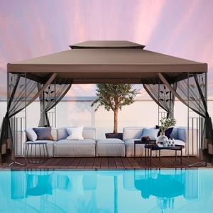 HOTEEL 10x13 Gazebo on Clearance, Outdoor Gazebo Tent with Mosquito Netting and Ventilated Double Flat Roof, All Weather Easy Assembly for Patio, Backyard, Garden (2025 New Model)