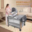 JOYMOR 7 in 1 Bedside Bassinet with Changing Table, All in One Nursery Center, Bedside Sleeper with Mattress, Sheet, Canopy, Storage Shelf,Gray, 43*30*33 inch