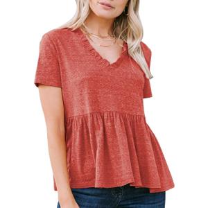 EXLURA Women's Summer Crop Babydoll Peplum Tops Cute V Neck Short Sleeve Business Casual Trendy T Shirts Beach Vacation 2026 (Orange, S)
