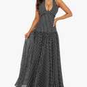 Women's Polka Dot Maxi Dress Halter Neck Sleeveless Drop Waist Flowy Summer Wedding Beach Sundress S