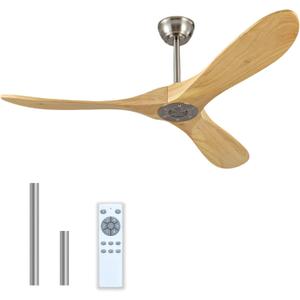 60 Inch Wood Ceiling Fan Without Light, Energy Saving DC Reversible Motor Ceiling Fan, Quiet and Strong Wind, Suitable for Living room, Dining room, Bedroom, Terrace(Brushed Nickel Wood)