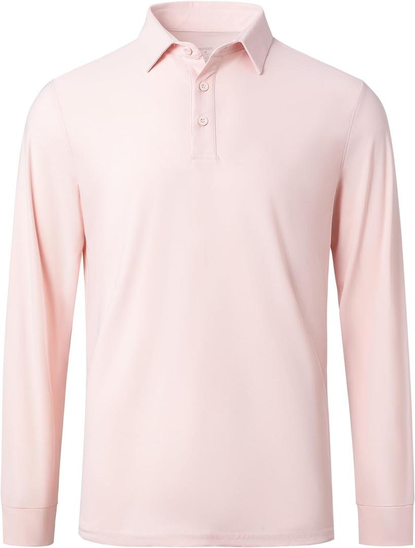 M MOTEEPI Polo for Men Sun Protection Golf Shirts with Collar UPF 50+ Performance Collared Tennis Shirts (Large, Long-pink)