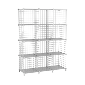 12-Cube Storage Organizer, Metal Wire Cube Shelving Unit, 11.8" L x 11.8" W x 11.8" H, Modular Grid Bookshelf for Closet, Bedroom, Office, White ATTJL12W