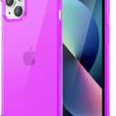 for iPhone 13 Case Clear, Neon Bright Vibrant Color, Transparent Jelly Protective Silicone Phone Case Design for Women Girly Cute, Thin Slim Fit Soft Flexible TPU Bumper, Neon Purple (Pack of 2)
