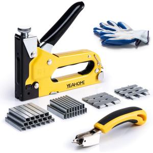 Upholstery 4 in 1 Staple Gun Heavy Duty, with 6000 Staples, Remover, Gloves, Manual Brad Nailer Power Adjustment Stapler Gun for Wood, Upholstery, Carpentry, Decoration DIY Staple Gun (4-in-1 Staple Gun With 6000 Staples, Remover, Gloves)