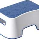 Step Stool for Kids, Cute Sea Animals Design and Anti-Slip Kids Step Stool with Recessed Handles, Portable Footstool for Kitchen, Bathroom Sink and Toilet Potty Training (Blue)